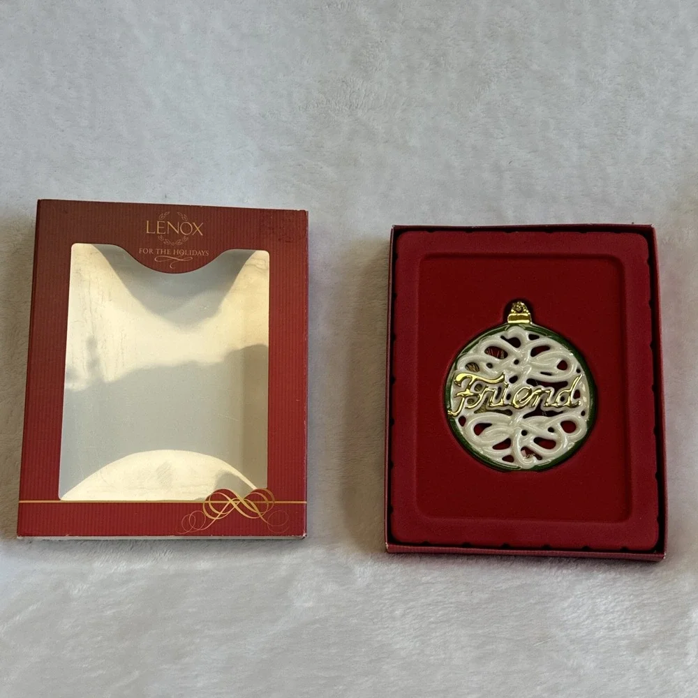 Lenox For My Friend Christmas Ornament Pierced China Gold Accent 812846